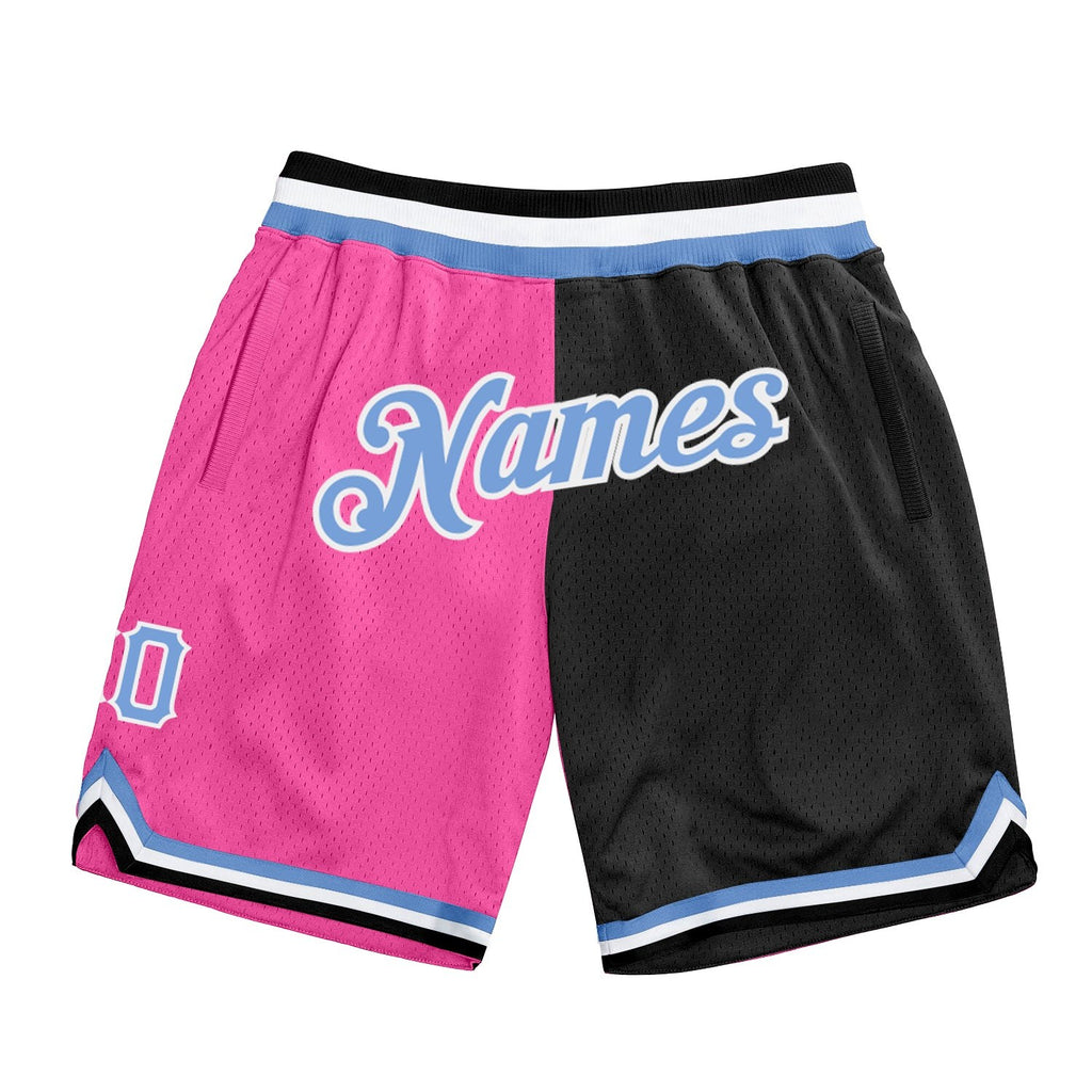 Custom Pink Light Blue-Black Authentic Throwback Split Fashion Basketball Shorts photo 1