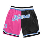Custom Pink Light Blue-Black Authentic Throwback Split Fashion Basketball Shorts photo 1
