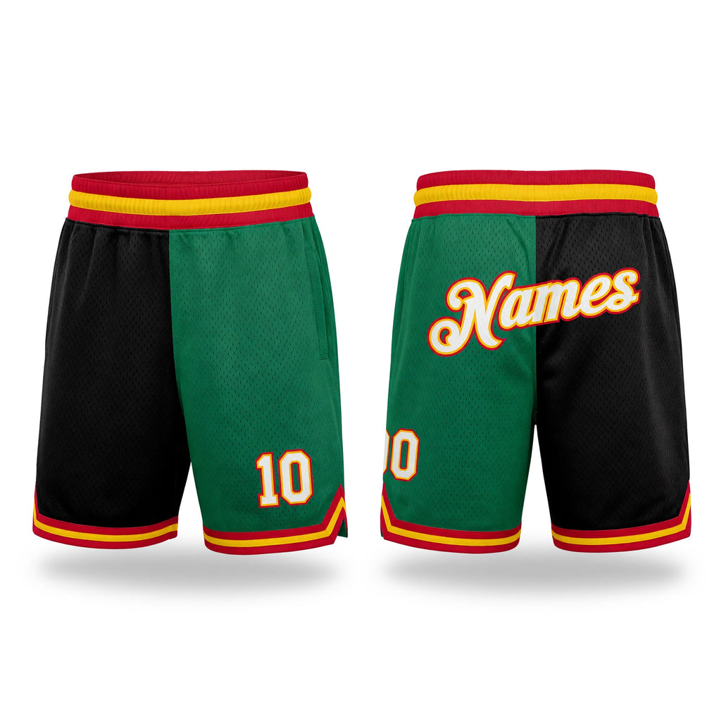 Custom Kelly Green White-Black Authentic Throwback Split Fashion Basketball Shorts