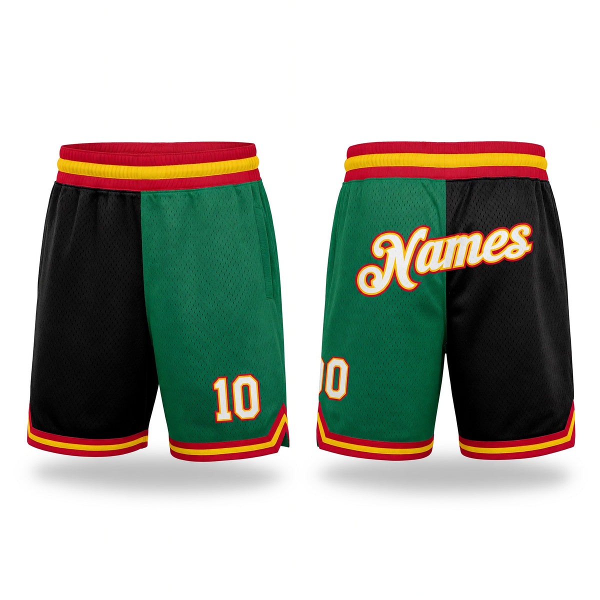 Custom Kelly Green White-Black Authentic Throwback Split Fashion Basketball Shorts