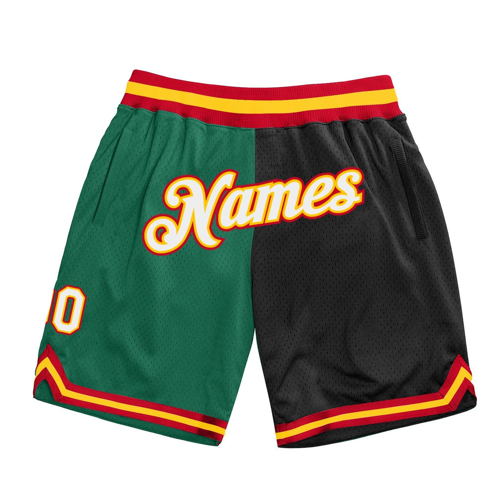 Custom Kelly Green White-Black Authentic Throwback Split Fashion Basketball Shorts photo 1