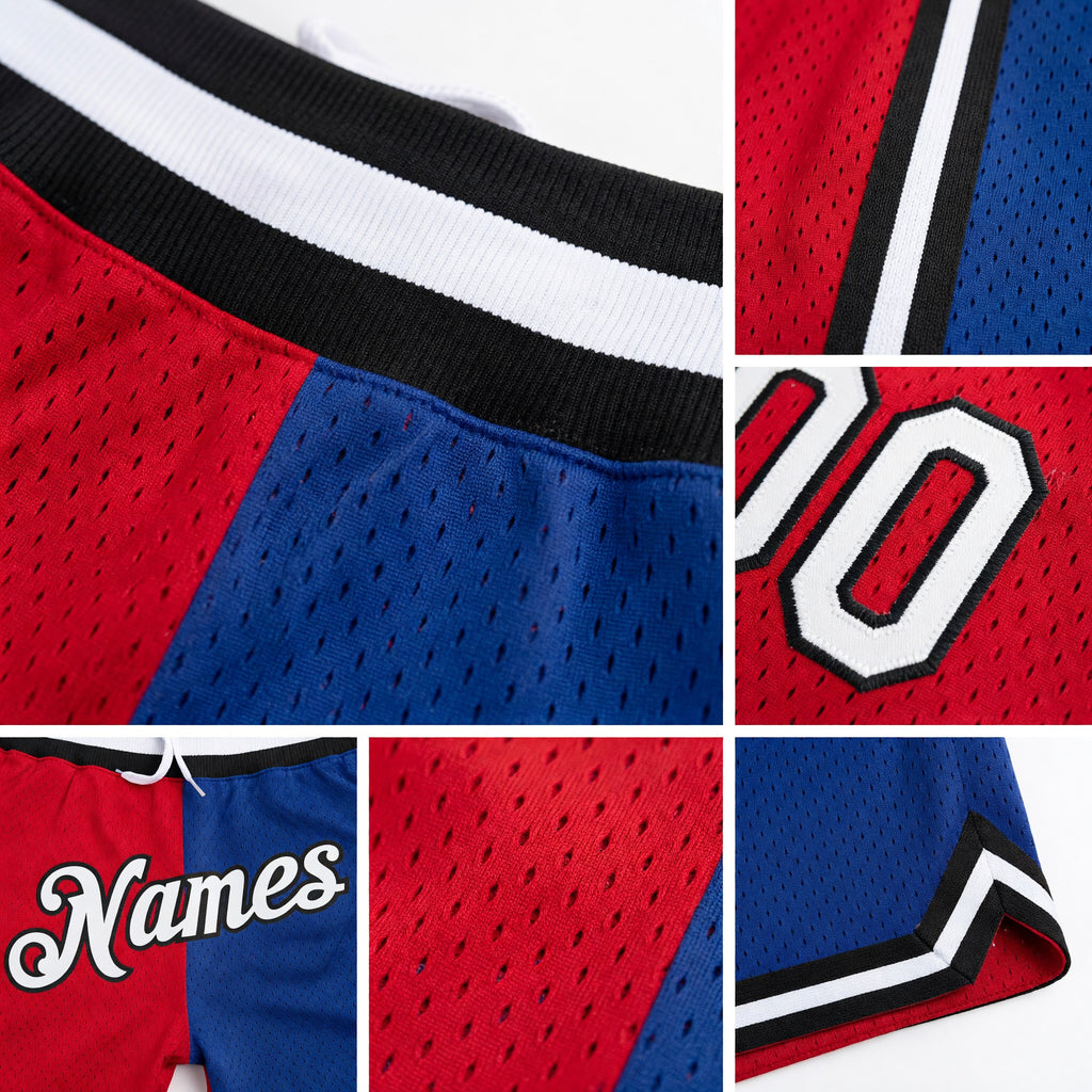 Custom Red White-Royal Authentic Throwback Split Fashion Basketball Shorts detail