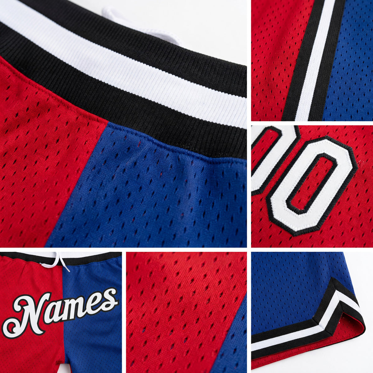 Custom Red White-Royal Authentic Throwback Split Fashion Basketball Shorts detail