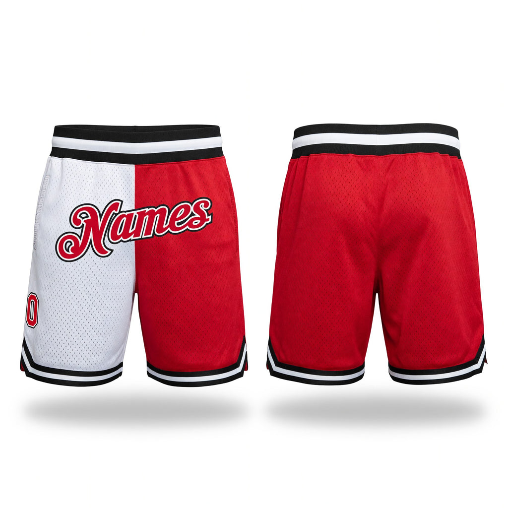 Custom White Red-Black Authentic Throwback Split Fashion Basketball Shorts