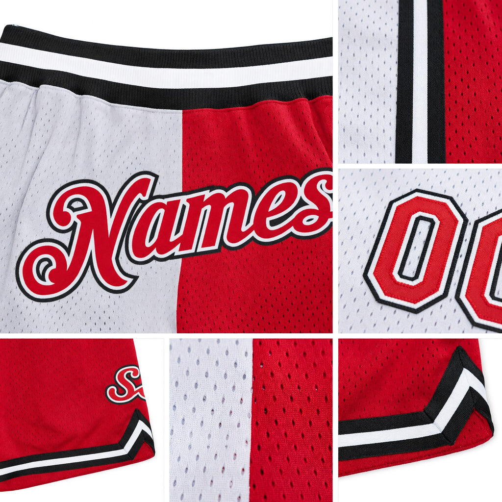 Custom White Red-Black Authentic Throwback Split Fashion Basketball Shorts detail