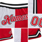 Custom White Red-Black Authentic Throwback Split Fashion Basketball Shorts detail
