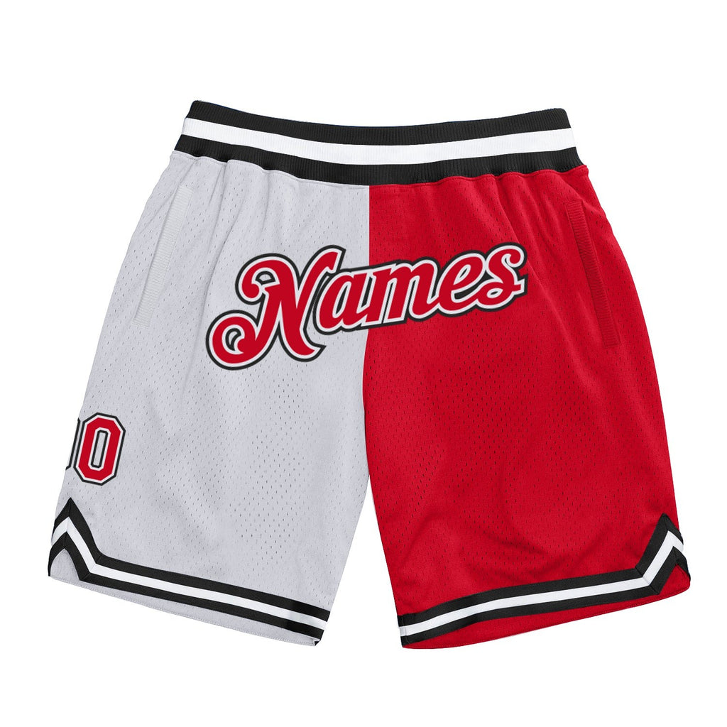 Custom White Red-Black Authentic Throwback Split Fashion Basketball Shorts photo 1