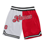 Custom White Red-Black Authentic Throwback Split Fashion Basketball Shorts photo 1