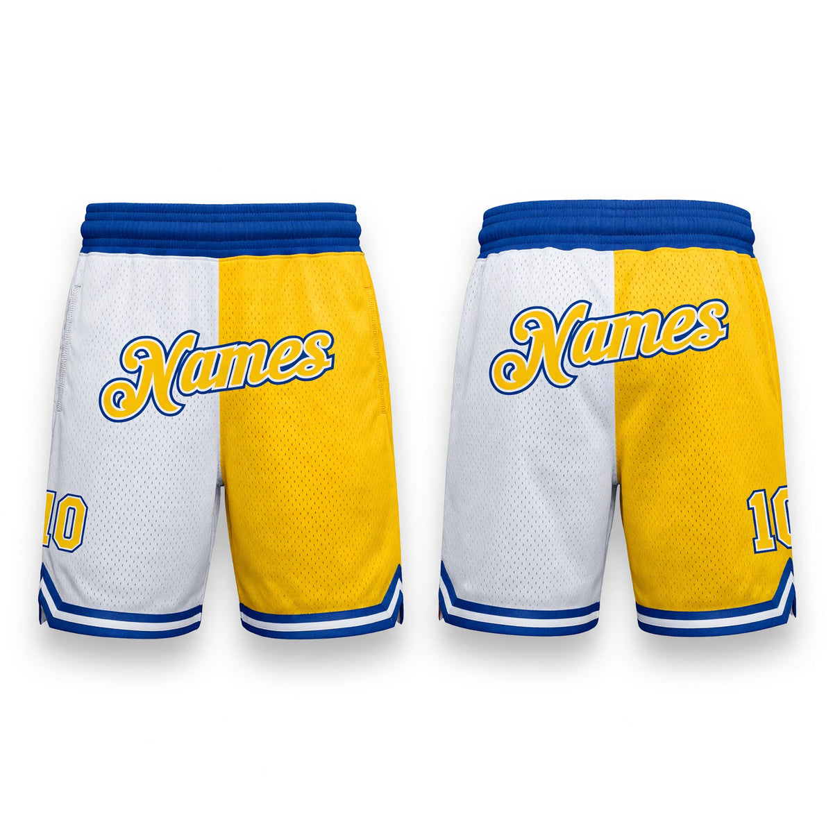 Custom White Gold-Royal Authentic Throwback Split Fashion Basketball Shorts