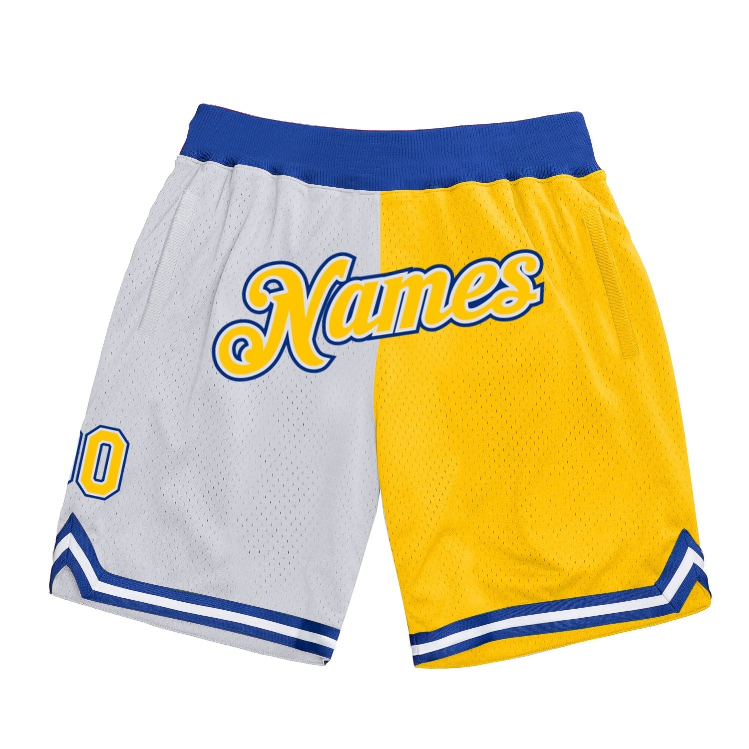 Custom White Gold-Royal Authentic Throwback Split Fashion Basketball Shorts photo 1