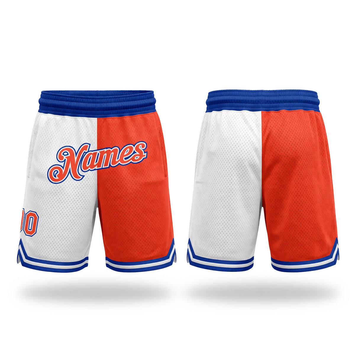Custom White Orange-Royal Authentic Throwback Split Fashion Basketball Shorts