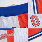 Custom White Orange-Royal Authentic Throwback Split Fashion Basketball Shorts detail
