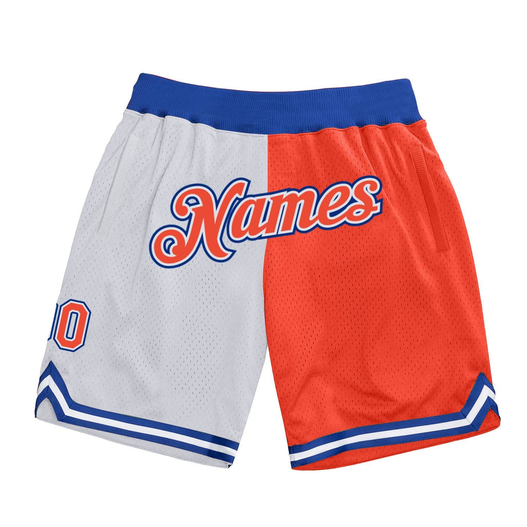 Custom White Orange-Royal Authentic Throwback Split Fashion Basketball Shorts photo 1