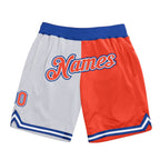 Custom White Orange-Royal Authentic Throwback Split Fashion Basketball Shorts photo 1