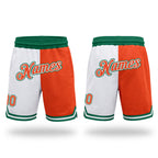 Custom White Orange-Kelly Green Authentic Throwback Split Fashion Basketball Shorts