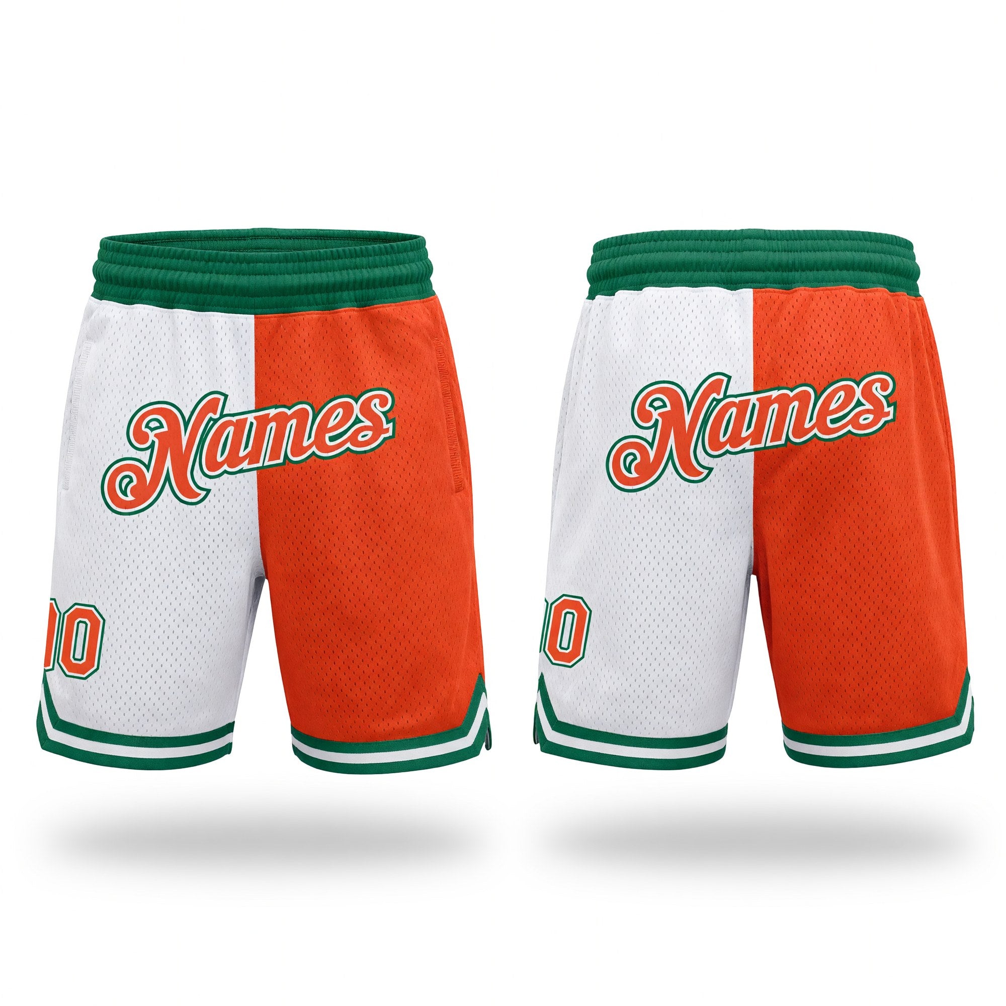 Custom White Orange-Kelly Green Authentic Throwback Split Fashion Basketball Shorts