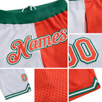 Custom White Orange-Kelly Green Authentic Throwback Split Fashion Basketball Shorts detail