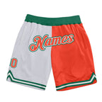 Custom White Orange-Kelly Green Authentic Throwback Split Fashion Basketball Shorts photo 1