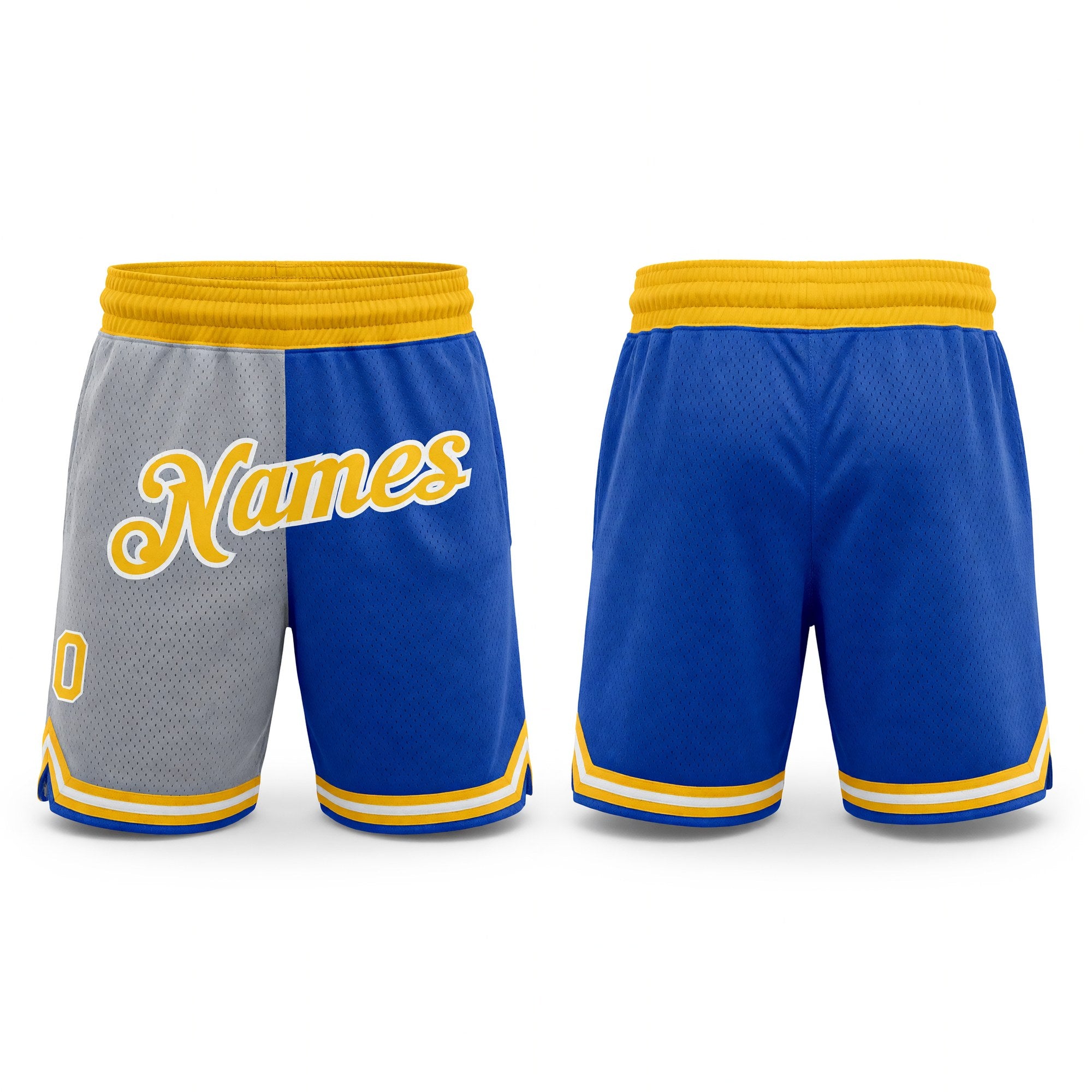 Custom Gray Gold-Blue Authentic Throwback Split Fashion Basketball Shorts