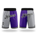 Custom Gray Black-Purple Authentic Throwback Split Fashion Basketball Shorts