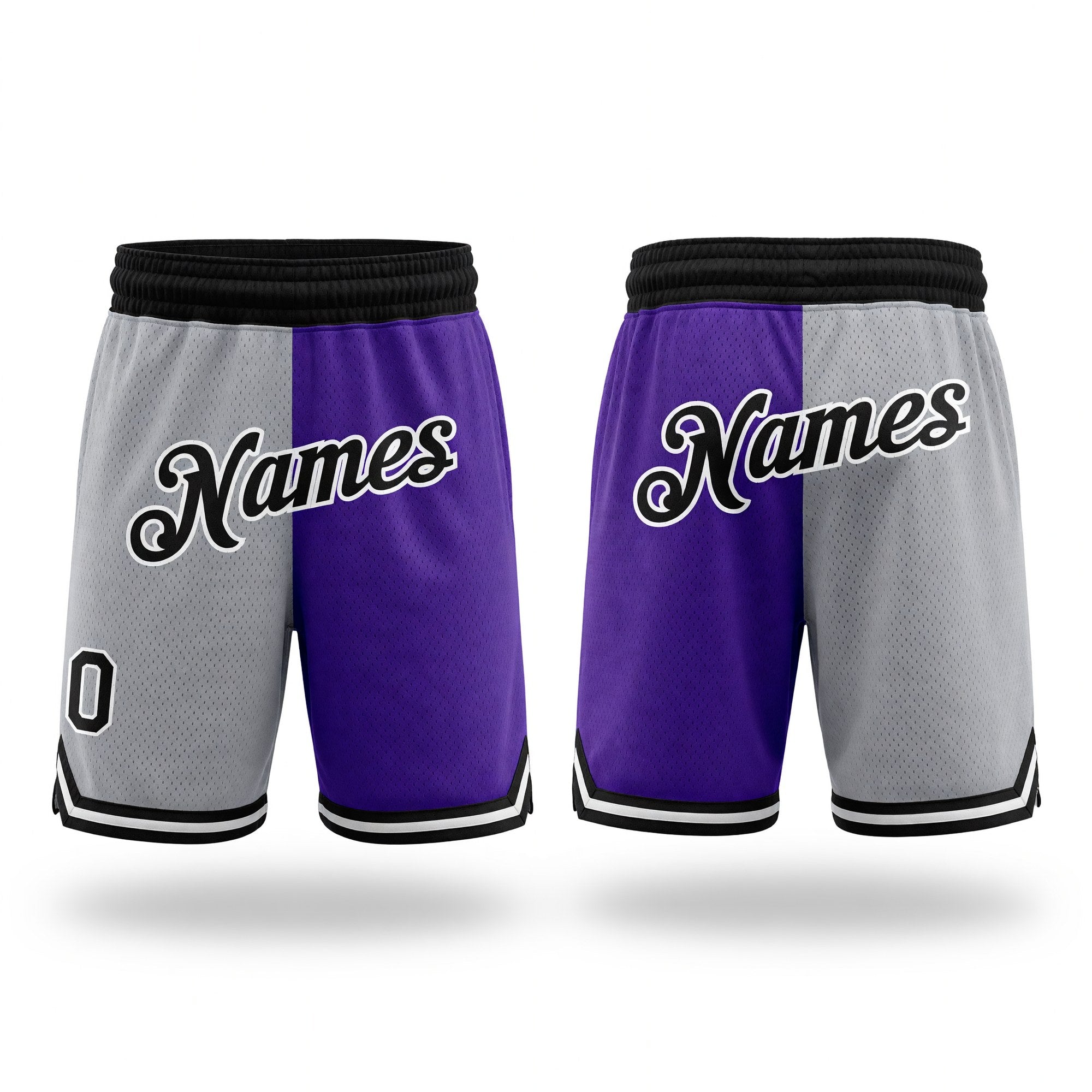 Custom Gray Black-Purple Authentic Throwback Split Fashion Basketball Shorts