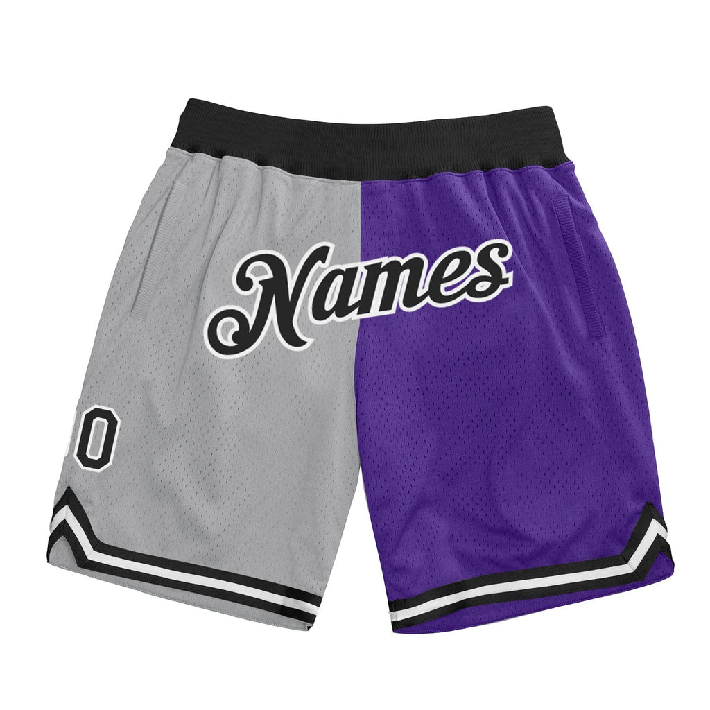 Custom Gray Black-Purple Authentic Throwback Split Fashion Basketball Shorts photo 1