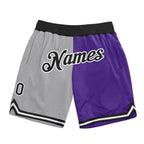 Custom Gray Black-Purple Authentic Throwback Split Fashion Basketball Shorts photo 1