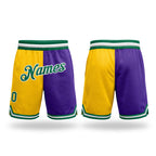 Custom Gold Kelly Green-Purple Authentic Throwback Split Fashion Basketball Shorts
