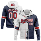 Custom Navy White-Red Split Ripped Pattern Baseball Pullover Sweatshirt Hoodie photo 1