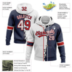 Custom Navy White-Red Split Ripped Pattern Baseball Pullover Sweatshirt Hoodie photo 2