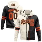 Custom Black Orange Old Gold-Cream Split Ripped Pattern Baseball Pullover Sweatshirt Hoodie photo 1