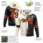 Custom Black Orange Old Gold-Cream Split Ripped Pattern Baseball Pullover Sweatshirt Hoodie photo 2