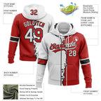 Custom Red White-Black Split Ripped Pattern Baseball Pullover Sweatshirt Hoodie photo 2