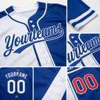 Custom Royal White-Red Split Ripped Pattern Baseball Pullover Sweatshirt Hoodie detail