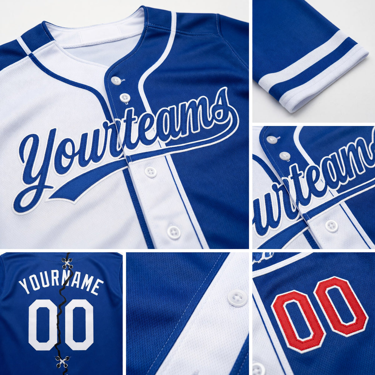 Custom Royal White-Red Split Ripped Pattern Baseball Pullover Sweatshirt Hoodie detail