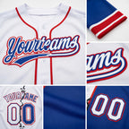 Custom Royal White-Red Split Ripped Pattern Baseball Pullover Sweatshirt Hoodie detail