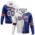 Custom Royal White-Red Split Ripped Pattern Baseball Pullover Sweatshirt Hoodie photo 1