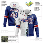 Custom Royal White-Red Split Ripped Pattern Baseball Pullover Sweatshirt Hoodie photo 2