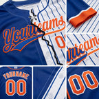 Custom Royal Orange-White Pinstripe Split Ripped Pattern Baseball Pullover Sweatshirt Hoodie detail