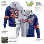 Custom Royal Orange-White Pinstripe Split Ripped Pattern Baseball Pullover Sweatshirt Hoodie photo 2