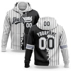 Custom Black White-Gray Pinstripe Split Ripped Pattern Baseball Pullover Sweatshirt Hoodie
