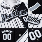 Custom Black White-Gray Pinstripe Split Ripped Pattern Baseball Pullover Sweatshirt Hoodie detail