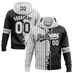 Custom Black White-Gray Pinstripe Split Ripped Pattern Baseball Pullover Sweatshirt Hoodie photo 1