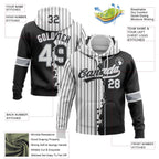 Custom Black White-Gray Pinstripe Split Ripped Pattern Baseball Pullover Sweatshirt Hoodie photo 2