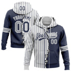 Custom Navy Gray-White Pinstripe Split Ripped Pattern Baseball Pullover Sweatshirt Hoodie photo 1