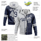 Custom Navy Gray-White Pinstripe Split Ripped Pattern Baseball Pullover Sweatshirt Hoodie photo 2