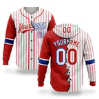 Custom Red White-Royal Pinstripe Split Ripped Pattern Baseball Pullover Sweatshirt Hoodie