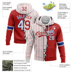 Custom Red White-Royal Pinstripe Split Ripped Pattern Baseball Pullover Sweatshirt Hoodie photo 2