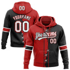 Custom Black White-Red Split Ripped Pattern Baseball Pullover Sweatshirt Hoodie photo 1