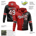 Custom Black White-Red Split Ripped Pattern Baseball Pullover Sweatshirt Hoodie photo 4